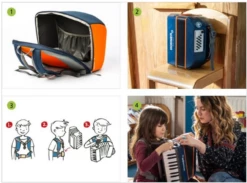 15-A2901, HOHNER XS-SERIES PIANO ACCORDION, EXTRA SMALL, DESIGNED FOR CHILDREN AGE 4-8, LIGHTWEIGHT, CLICK ‘N’ PLAY STRAPS, BLUE/ORANGE, WITH GIGBAG -Hohner shop HohnerXS playing 18065.1664792841