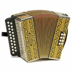 Hohner 2915 G/C Vienna 2-Row Diatonic Button Accordion, 21 Treble/8 Bass Buttons, Mm Reeds, Black & Gold, With Straps (15-A3405s)